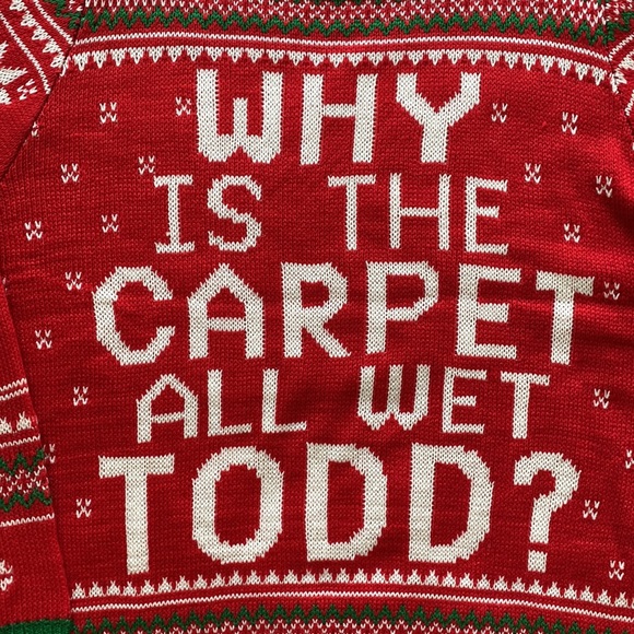 Christmas Vacation Sweater Margot Why Is The Carpet All Wet Todd? Ugly - S / M - Picture 3 of 6